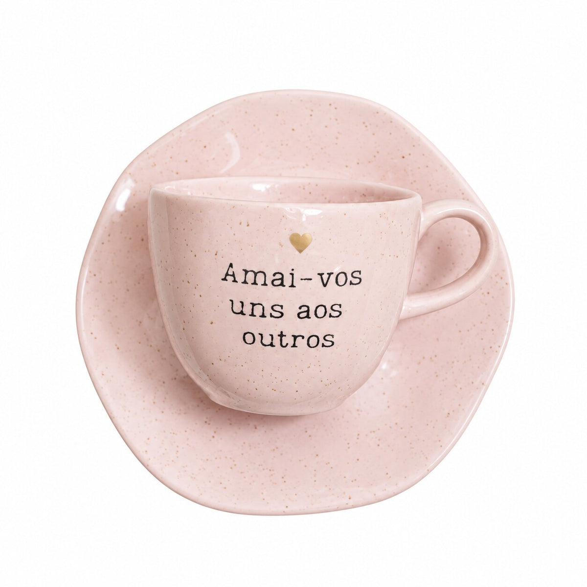 Xícara com Pires Amai-vos uns aos outros Rosa 220 ml