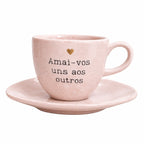 Xícara com Pires Amai-vos uns aos outros Rosa 220 ml