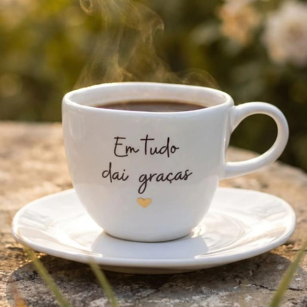 Xícara com Pires Em tudo dai graças Branco- 220 ml